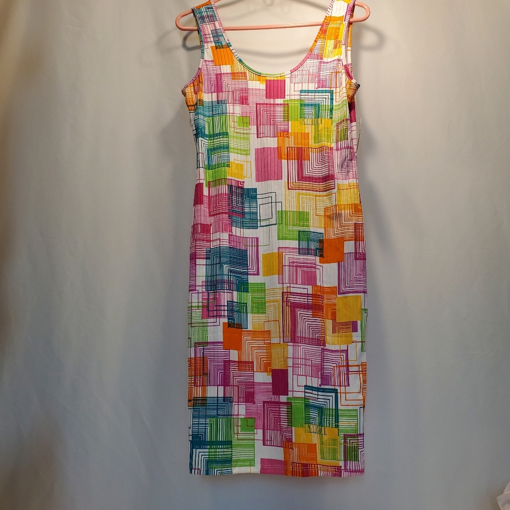 Jolie and Joy Shift Geometric Mod Dress Women's Sz L Pink Green Orange NWT